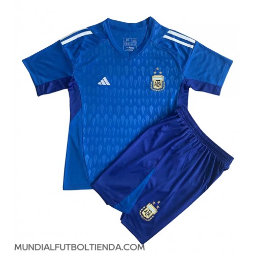 Camiseta Argentina Portero Segunda Equipación Replica Mundial 2022 para niños mangas cortas (+ Pantalones cortos)
